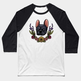 Black frenchie flowers Baseball T-Shirt